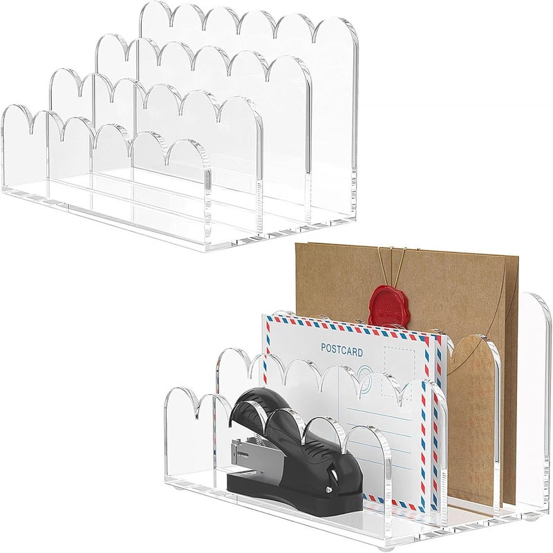 YAGELI 2 Pack 3-Slot Acrylic Mail Organizer for Desktop – Scalloped Clear Document Sorter, Vertical File Holder for Office/Home, Space-Saving Desk Organizer for Letters,Envelope,Bills,Stationery - Image 1